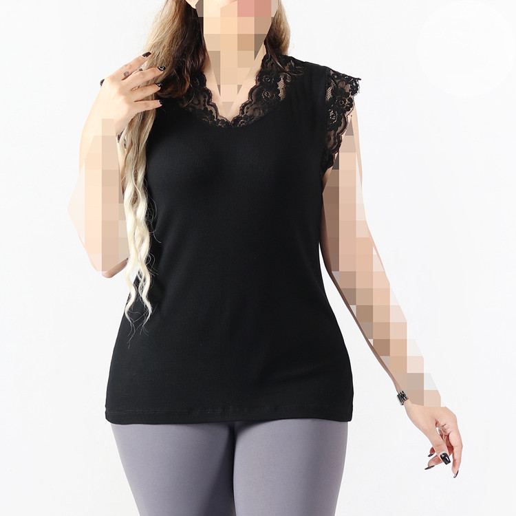 تاپ زنانه مشکی یقه گیپوری کبریتی